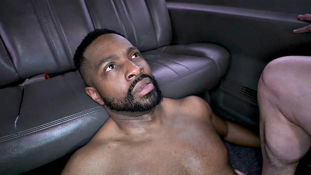 Fooled Black guy fucks gay in van outdoor for money