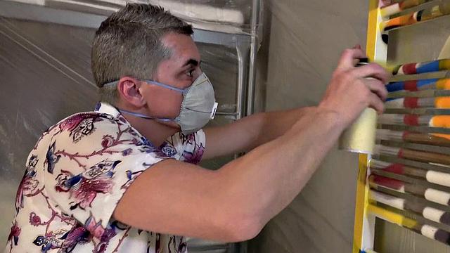 Blonde with curly hair devours banana in public like a pro