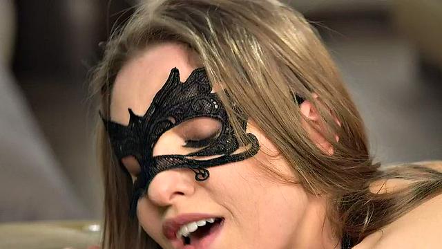 Petite masked lesbian babes licking