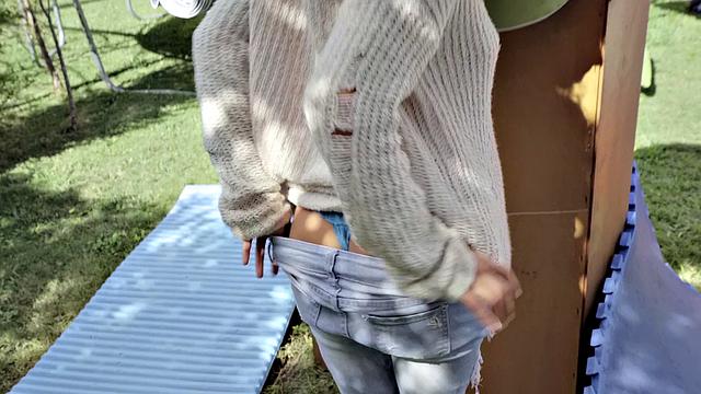 Lucky guy fucks in POV at the yard sale