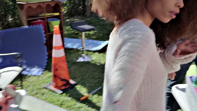 Lucky guy fucks in POV at the yard sale