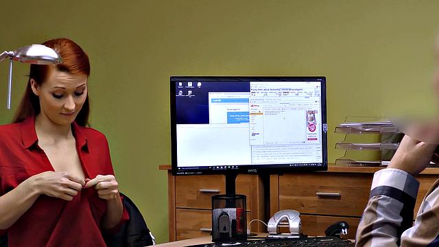 LOAN4K. Busty redheaded has sex with a hung guy who can help her