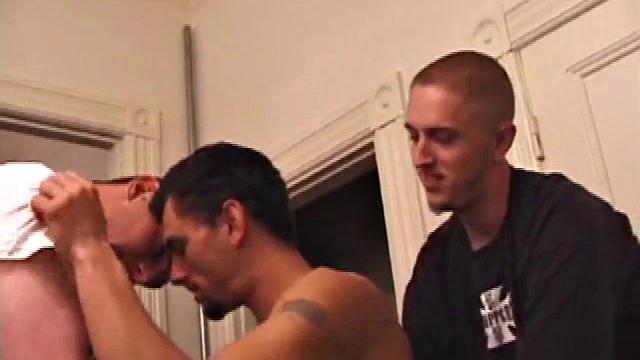 Tag, Mike Rimmer, Rod Filler and Silver are all relaxing after a busy day. Silver climbs on the massage table and the boys give him some physical attention.