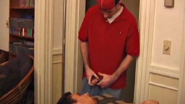 Tag, Mike Rimmer, Rod Filler and Silver are all relaxing after a busy day. Silver climbs on the massage table and the boys give him some physical attention.