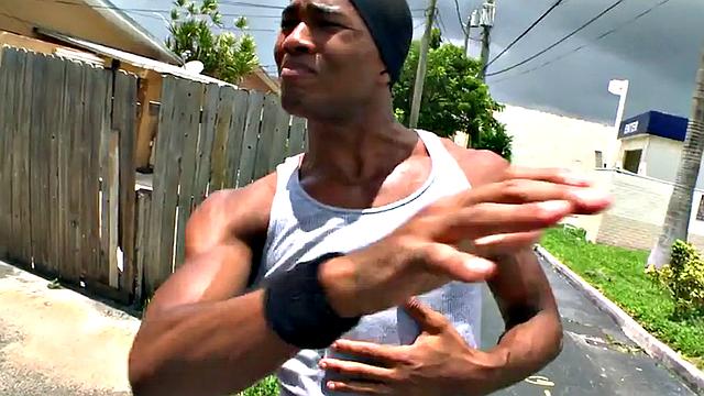 Black thug fucked outdoors by white jock for money