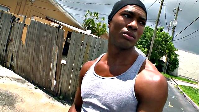 Black thug fucked outdoors by white jock for money