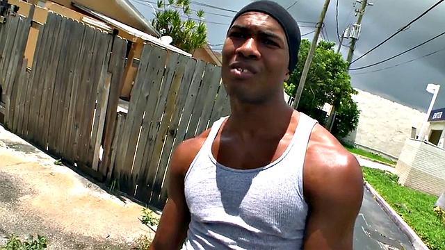 Black thug fucked outdoors by white jock for money