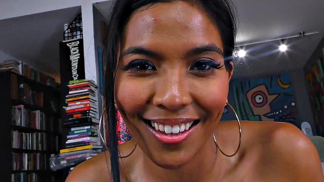 Flexible POV Asian babe rides white dick while talking dirty