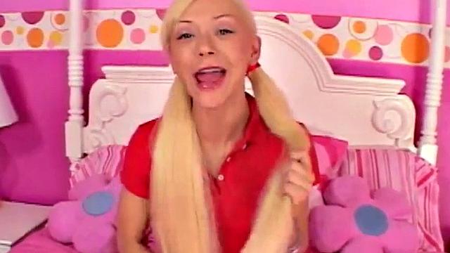 Solo blonde teen slut masturbates