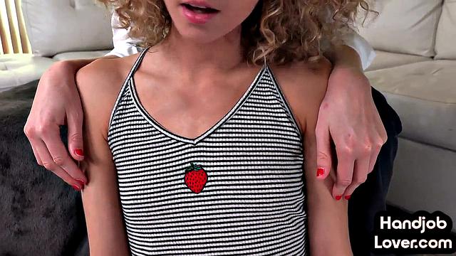 Two petite sluts tease big dick lover