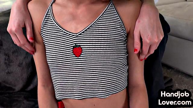 Two petite sluts tease big dick lover