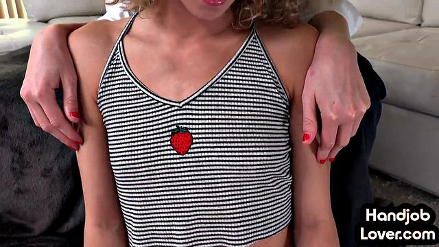 Two petite sluts tease big dick lover