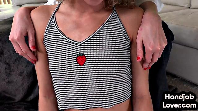 Two petite sluts tease big dick lover