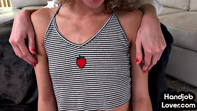 Two petite sluts tease big dick lover