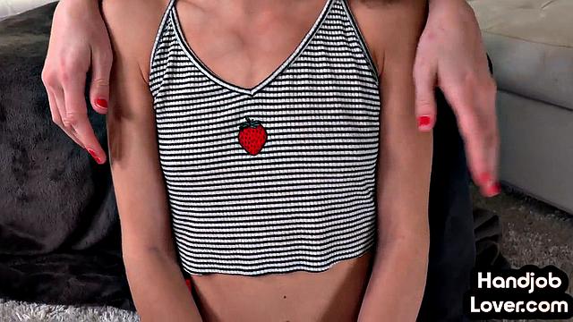 Two petite sluts tease big dick lover