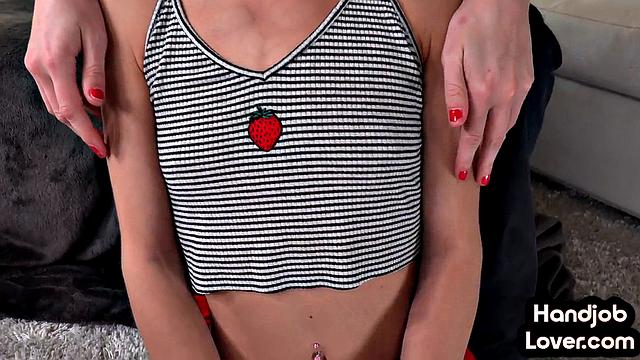 Two petite sluts tease big dick lover