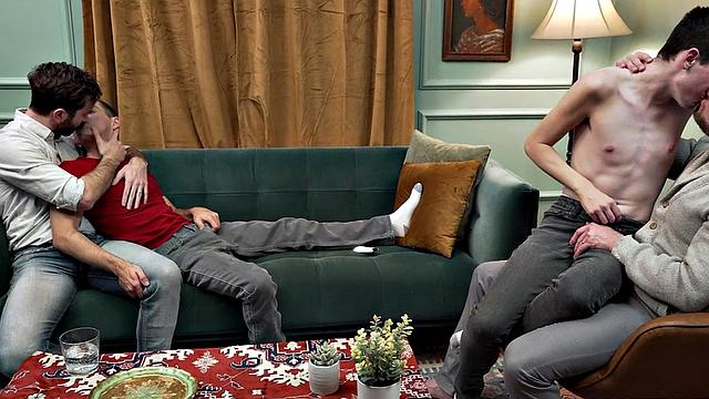 Taboo twinks in rimjob and bareback orgy with dads