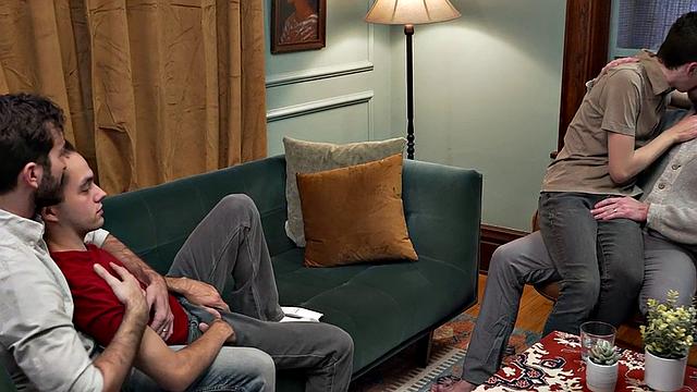 Taboo twinks in rimjob and bareback orgy with dads