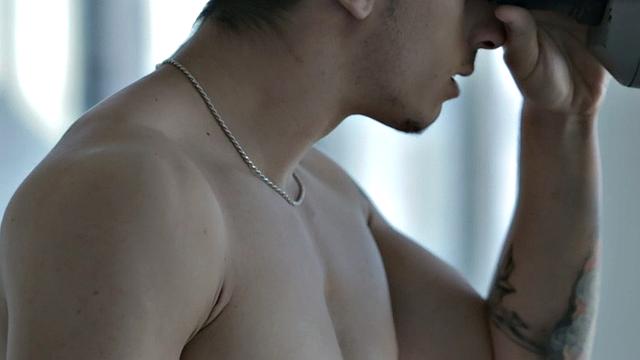 Sixpack jock teases body and jerks for cumshot