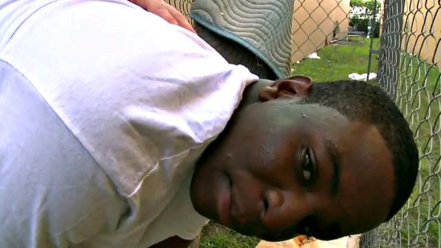 Muscular black dude drills outdoor tattooed babe's tight ass with his white cock