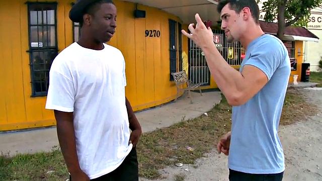 Muscular black dude drills outdoor tattooed babe's tight ass with his white cock