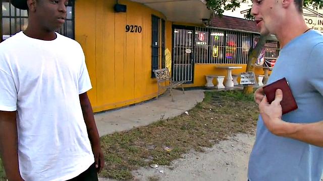 Muscular black dude drills outdoor tattooed babe's tight ass with his white cock