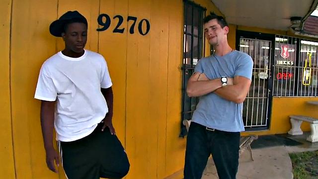 Muscular black dude drills outdoor tattooed babe's tight ass with his white cock