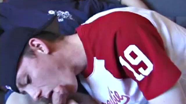 We join Adam and EJ with their dicks already out and jeans down. Curious EJ leans over and starts stroking Adam's cock. Adam helps EJ out by going down on him. EJ wants to try cock sucking, so he takes Adam's cock into his mouth.