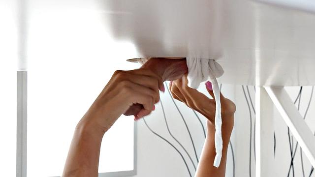 Massaging ebony enjoys riding white dick after massaging