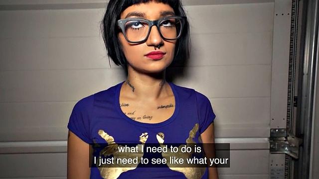 Nerdy babe doggystyled for cash