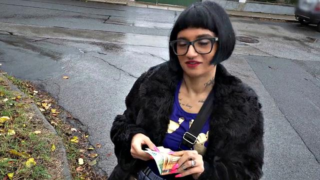 Nerdy babe doggystyled for cash