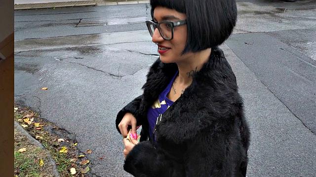 Nerdy babe doggystyled for cash