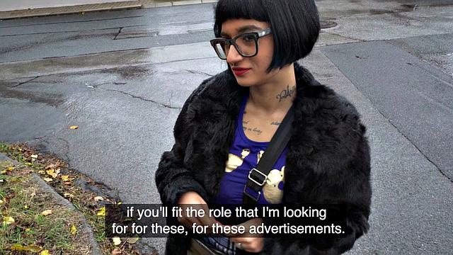 Nerdy babe doggystyled for cash