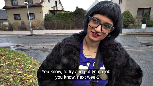 Nerdy babe doggystyled for cash