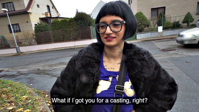 Nerdy babe doggystyled for cash