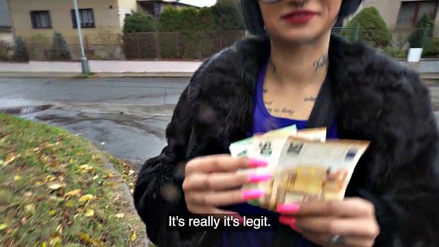 Nerdy babe doggystyled for cash