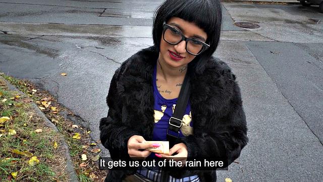 Nerdy babe doggystyled for cash