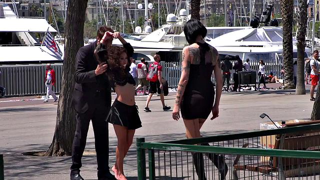 Humiliated European public nudity and kinky spanking