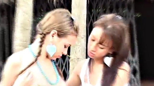 Petite brown-haired teen licks and sucks hard in hot lesbian action