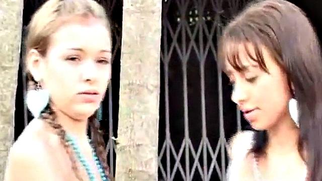 Petite brown-haired teen licks and sucks hard in hot lesbian action