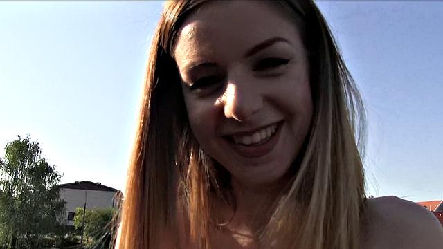 Watch this busty babe give a public handjob and blowjob, getting fucked hard in the process!