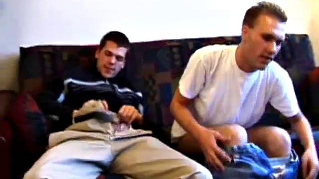 Matthew has his cock out for a jack off session, but quickly tucks it away when he hears Tye arrive. But it's right back out when Tye offers to play.