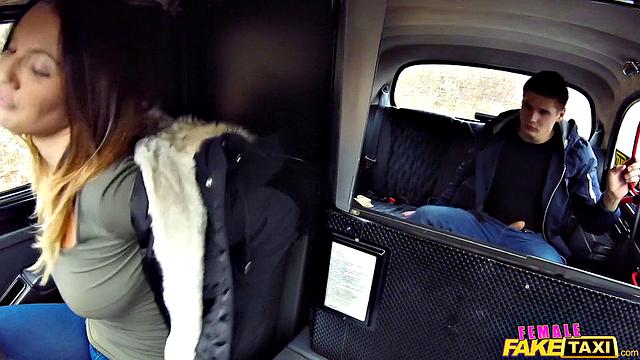 Kinky Czech driver bangs thief in taxi with natural tits and handjob skills
