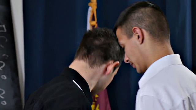 Pervert priest fucks student's tight asshole in classroom