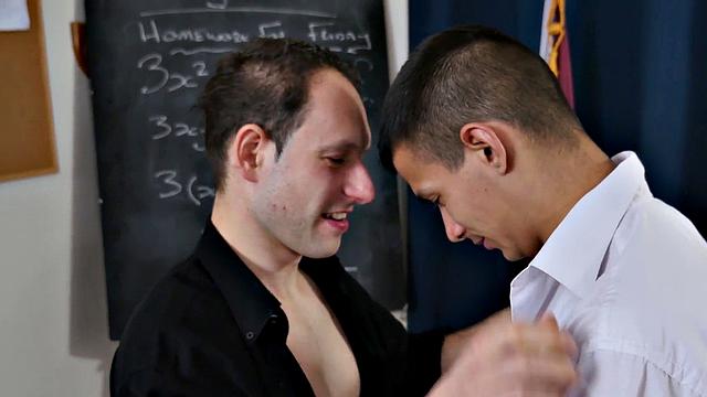 Pervert priest fucks student's tight asshole in classroom