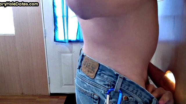 Gloryhole amateur sucks cock and eats load