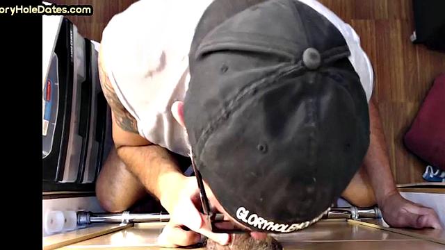 Gloryhole amateur sucks cock and eats load