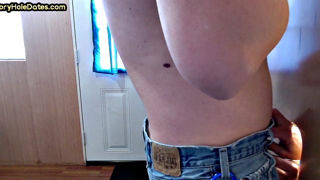 Gloryhole amateur sucks cock and eats load