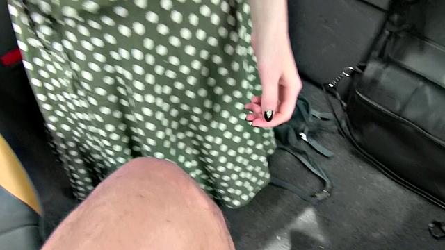 Horny redhead tempts driver with sex for taxi fare