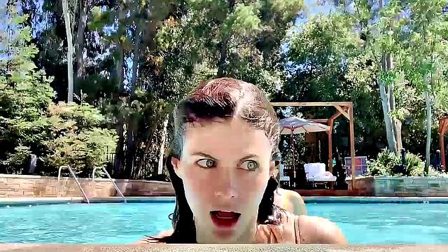 Alexandra Daddario flaunts her bikini body in the pool and shows off her smile